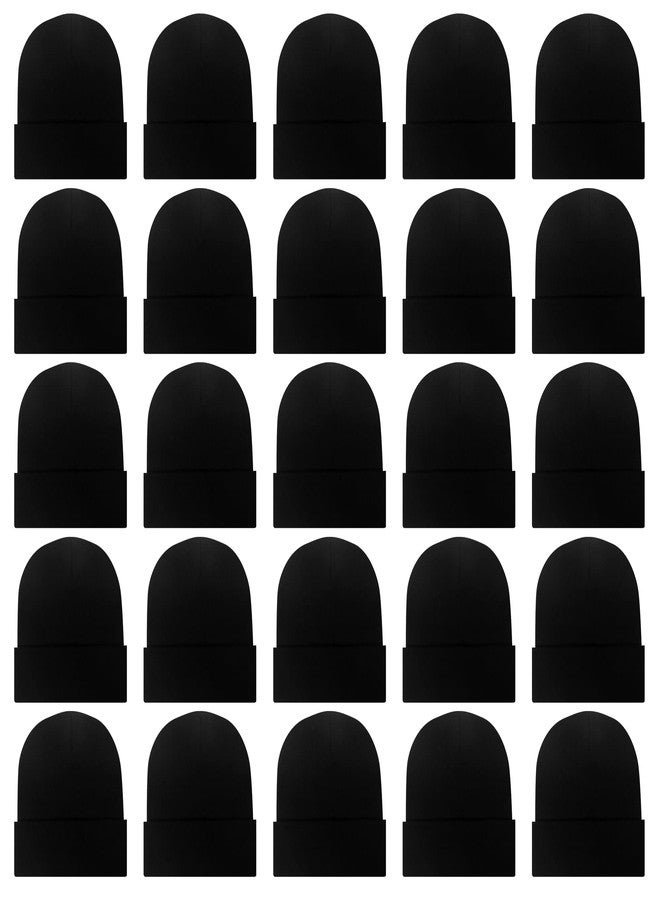 LYDTICK 25 Pack Winter Beanie Hats Bulk for Men Women, Wholesale Knit Beanies Cold Weather Skull Caps, Black - Image 1